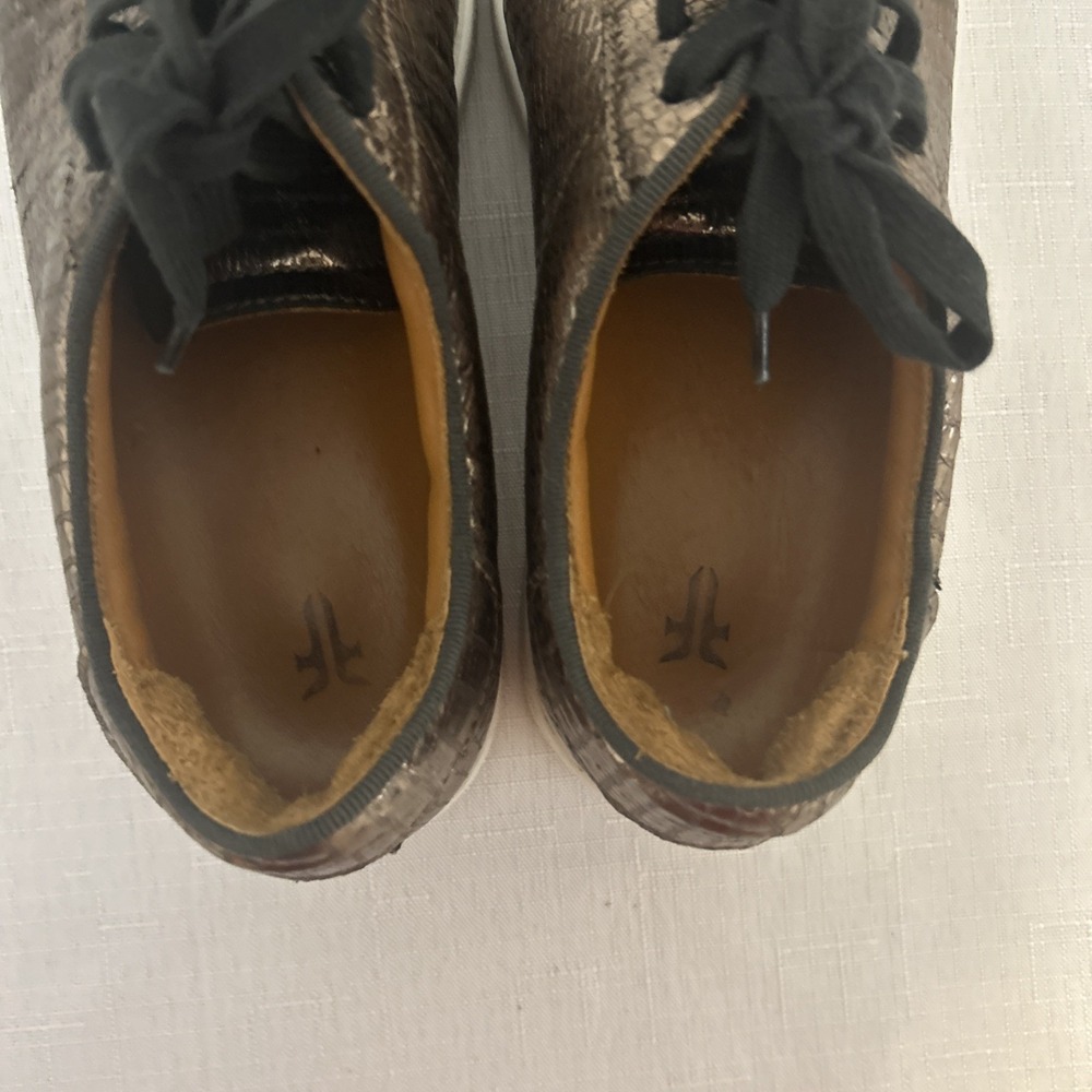 Frye Alexis Shoes Womens 6.5 Bronze Gold Leather Lizard Low Top Lace Up Sneaker - Picture 4 of 8